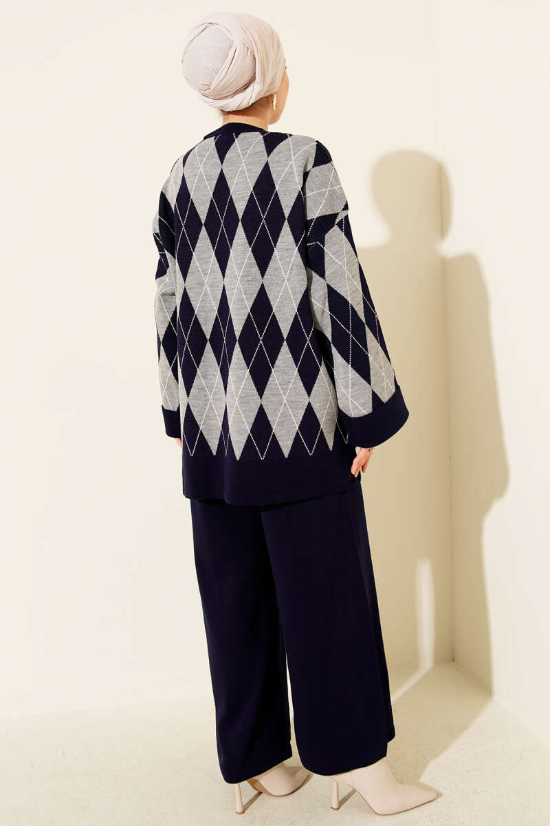 Baklava Desen Triko Tunik İkili Takım Lacivert