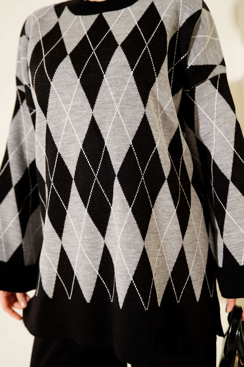 Baklava Desen Triko Tunik İkili Takım siyah