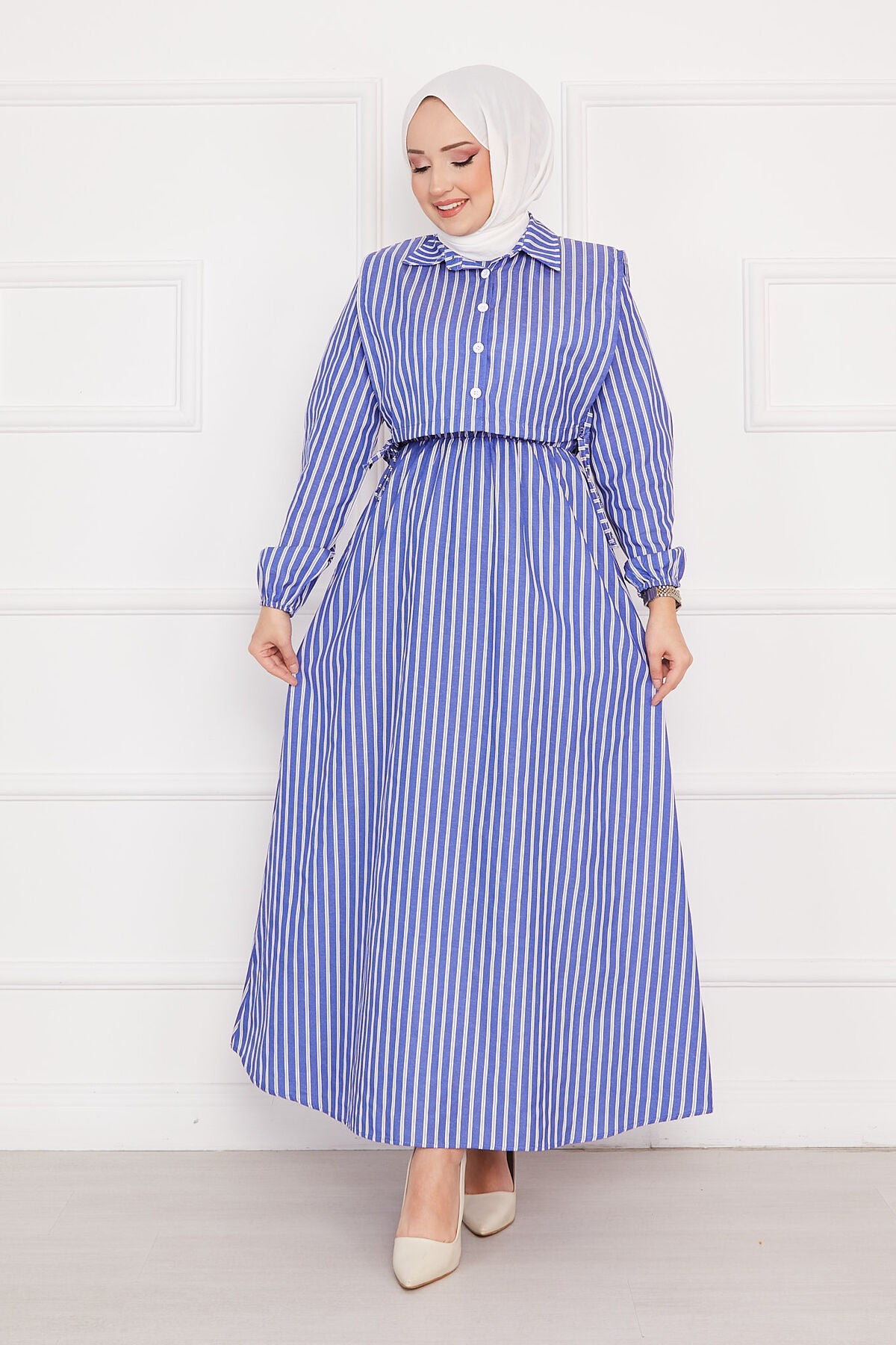 Çizgili elbise indigo