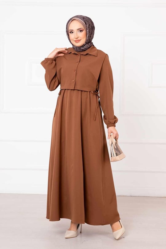 Bolerolu elbise camel