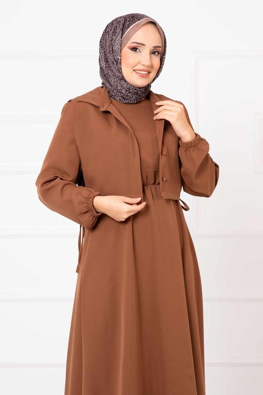 Bolerolu elbise camel