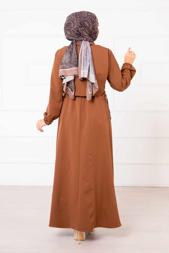 Bolerolu elbise camel