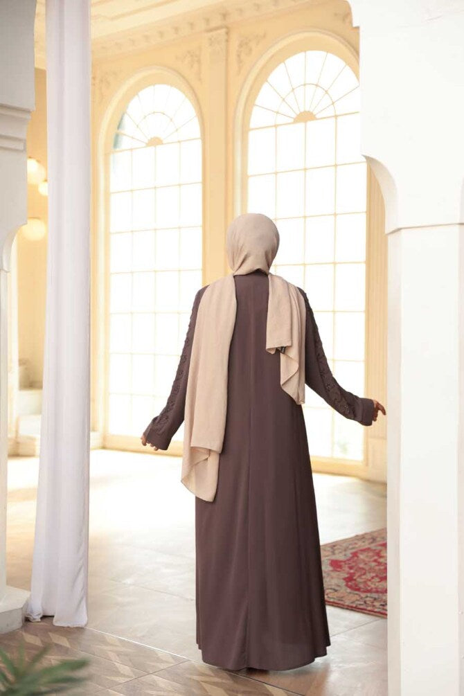 Boncuk İşlemeli Ferace acı kahve