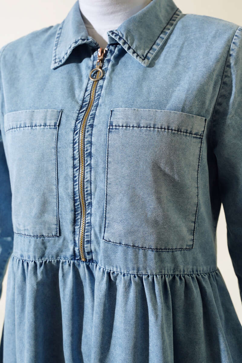 Fermuarlı Kot Elbise