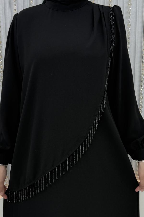 Taş işlemeli Abiye siyah