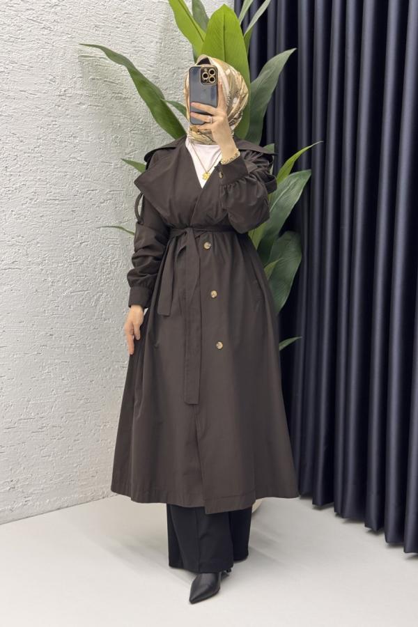 Liza Trench Tesettür Giyim kahve