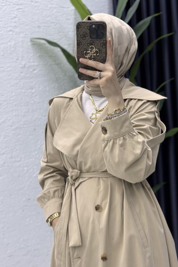 Liza Trench Tesettür Giyim taş rengi