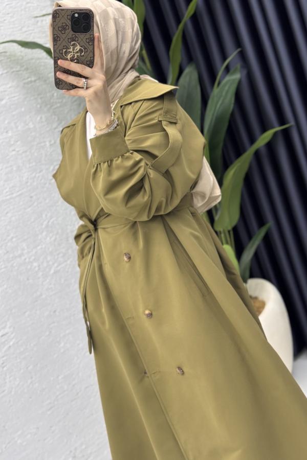 Liza Trench Tesettür Giyim zeytuni