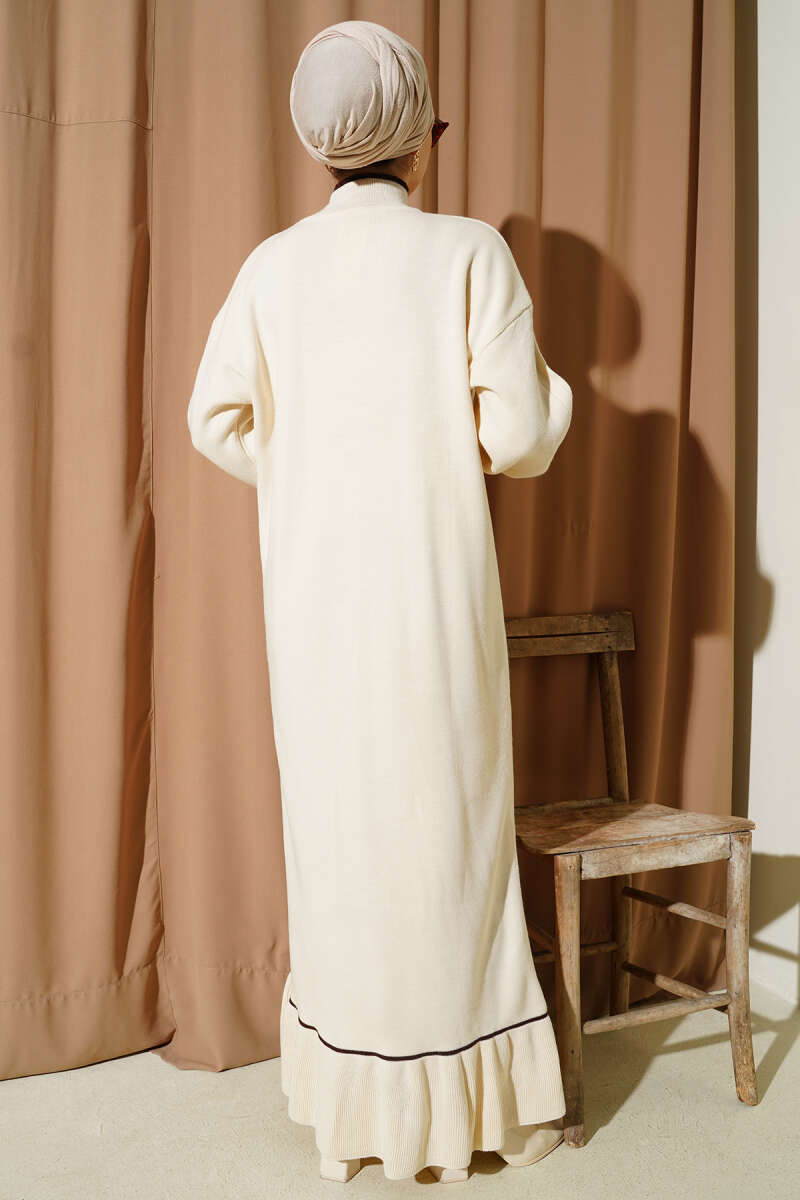 Etek Ucu Fırfır Detaylı Triko Elbise taş