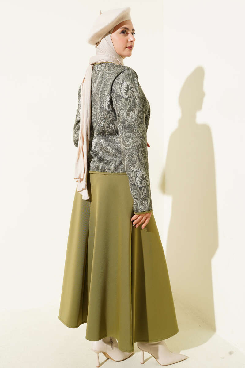 Etnik Desenli Scuba Etekli İkili Takım haki