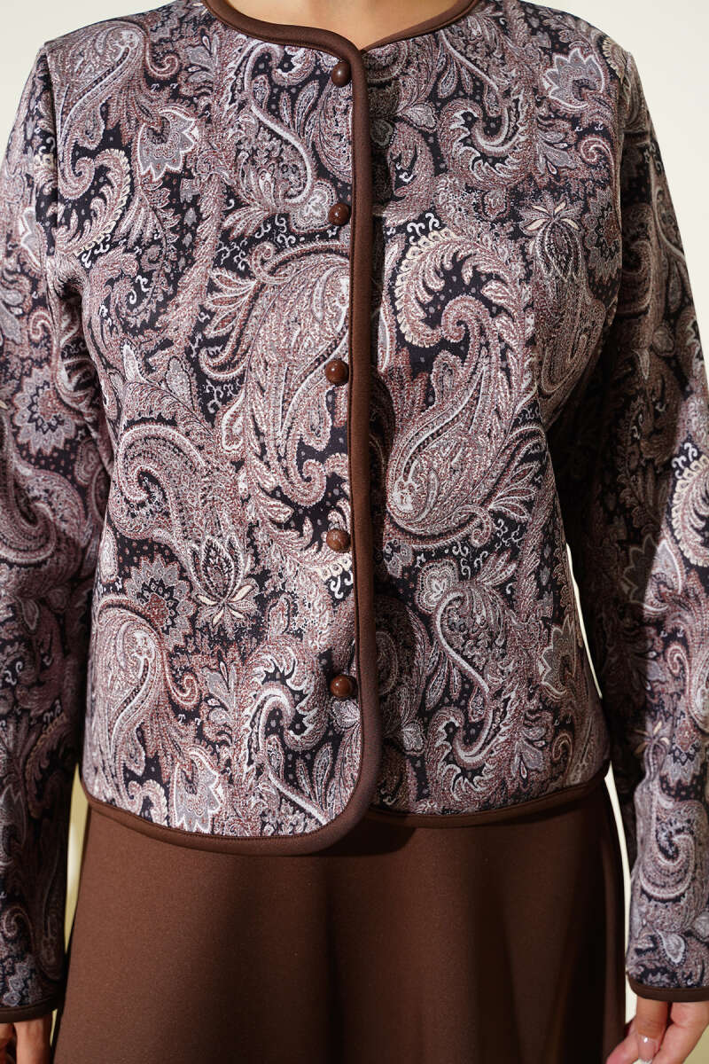 Etnik Desenli Scuba Etekli İkili Takım kahverengi