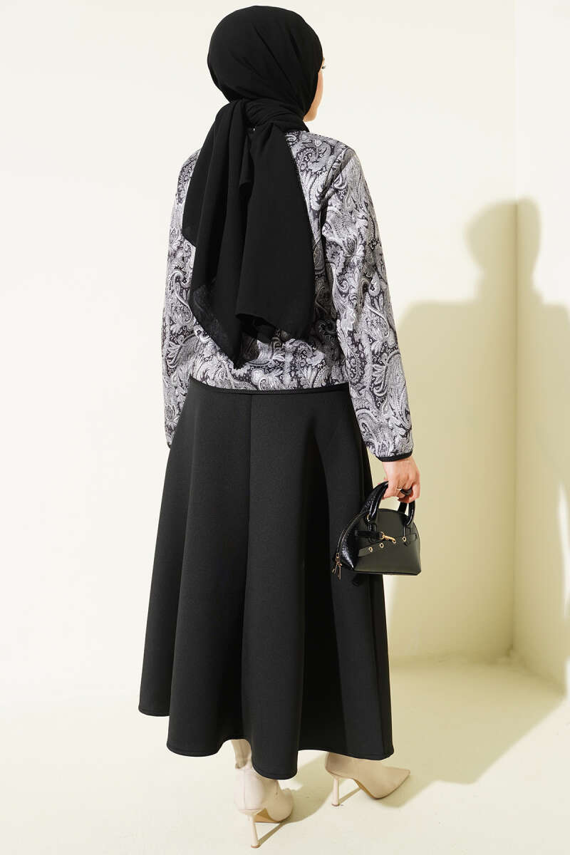 Etnik Desenli Scuba Etekli İkili Takım siyah