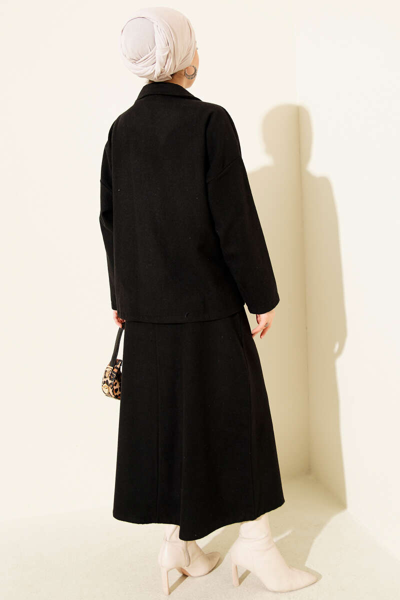 Ensemble deux pièces avec jupe en lainage à poches zippées noir