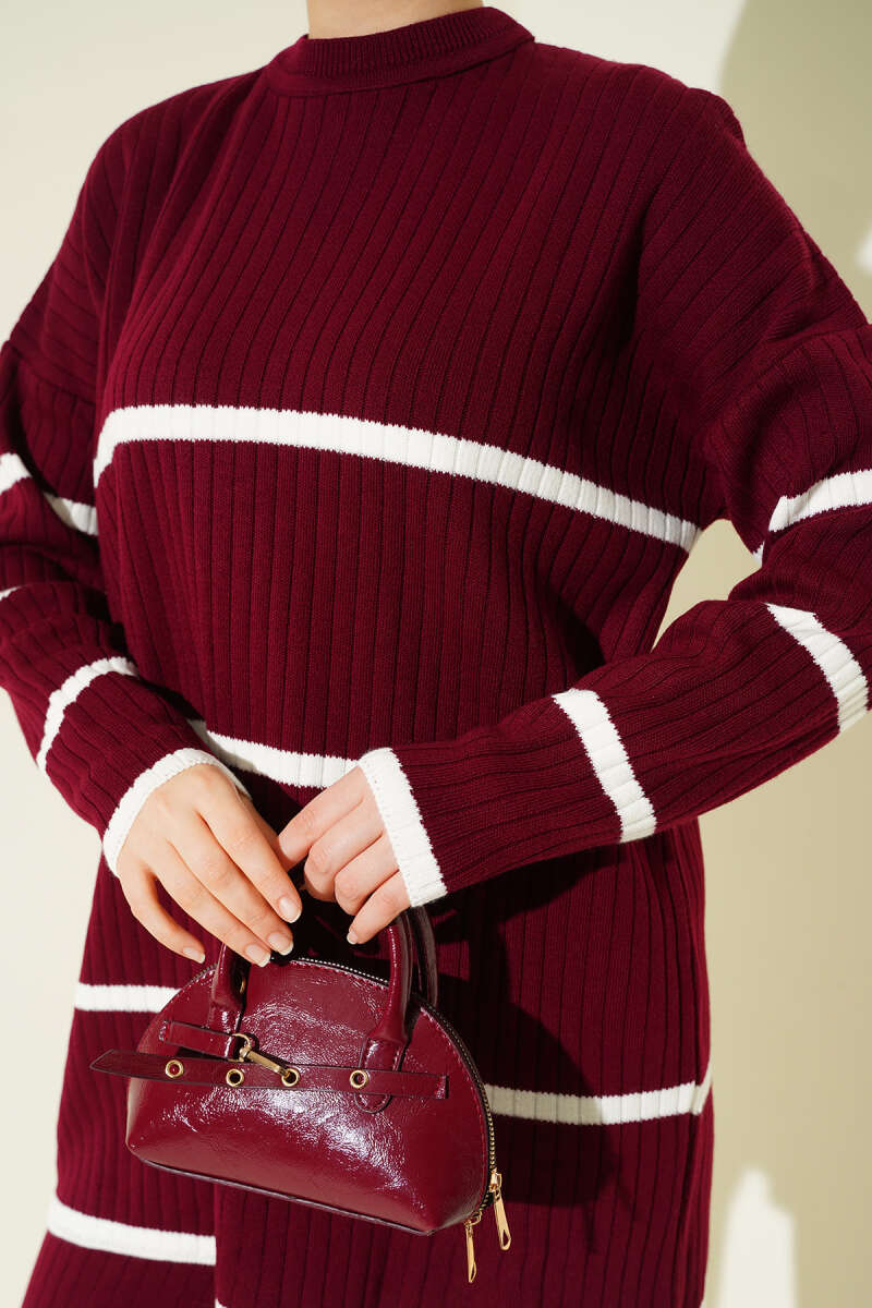 Fitilli Triko İkili Takım bordo