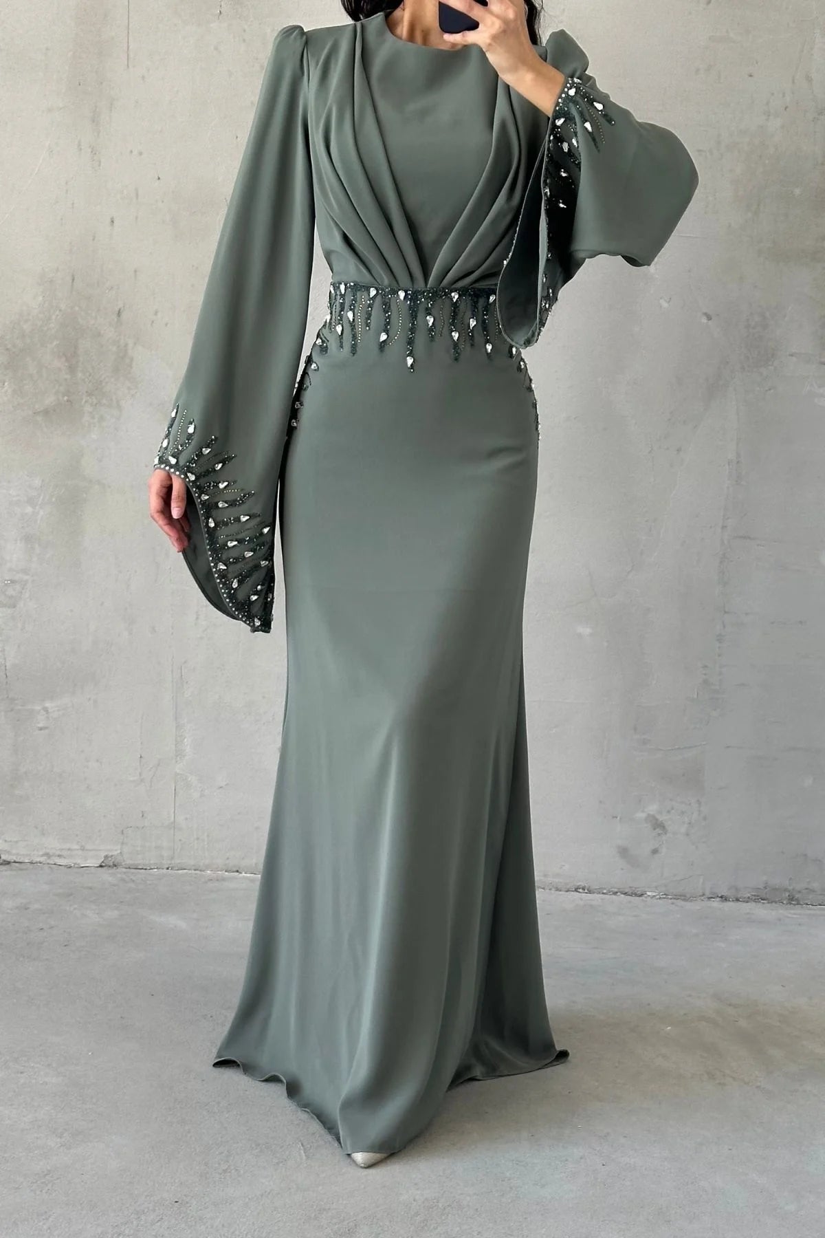 Adriyana Tesettür Abiye su yeşili