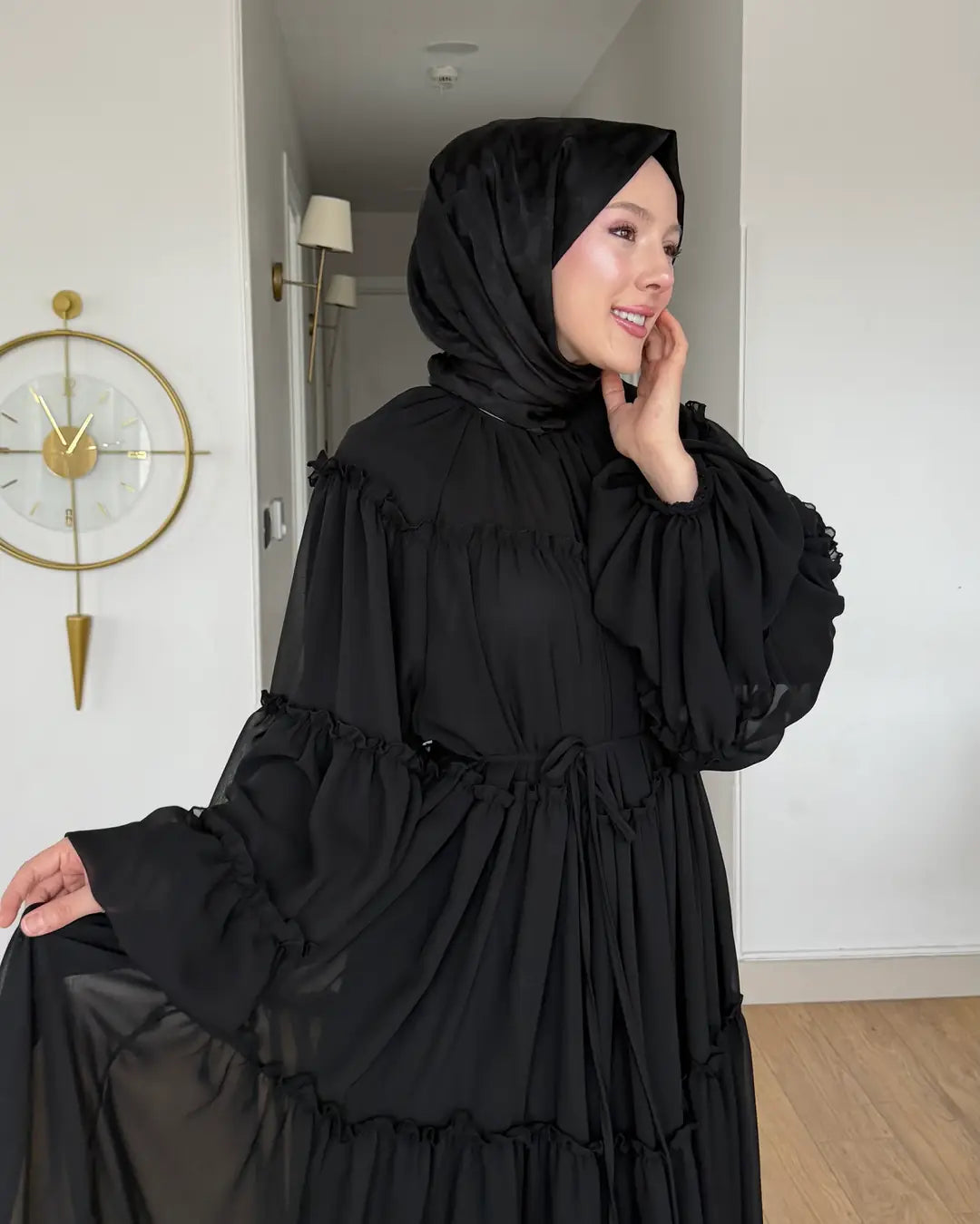 Astarlı şifon Elbise siyah