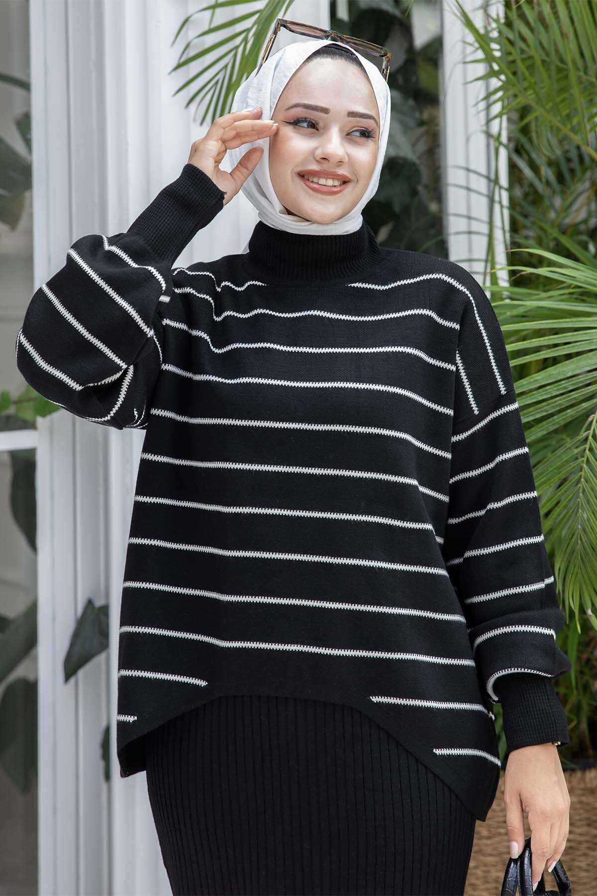 Çizgili Crop Takım Elbise Siyah
