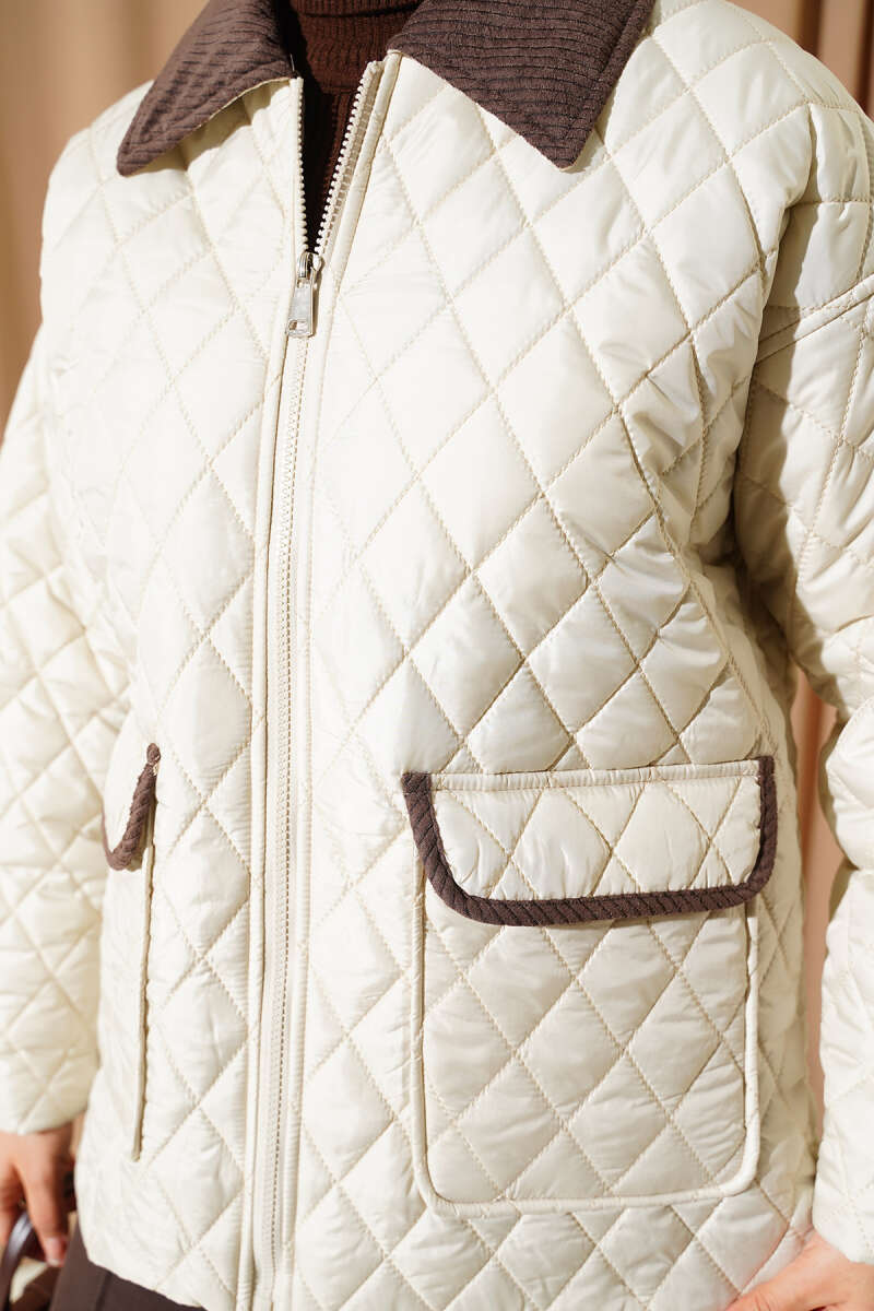 Kadife Yaka Kapitone Mont bej