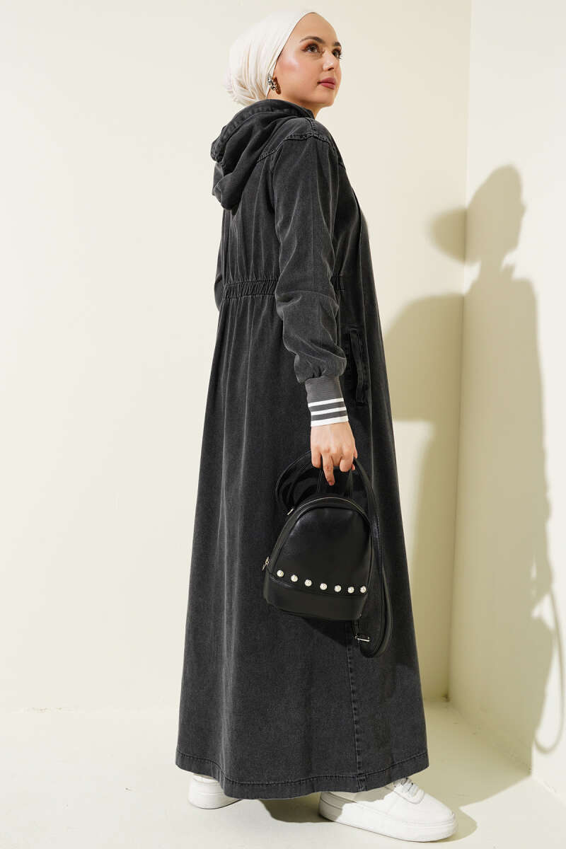 Boydan Düğmeli Kot Elbise kap Füme