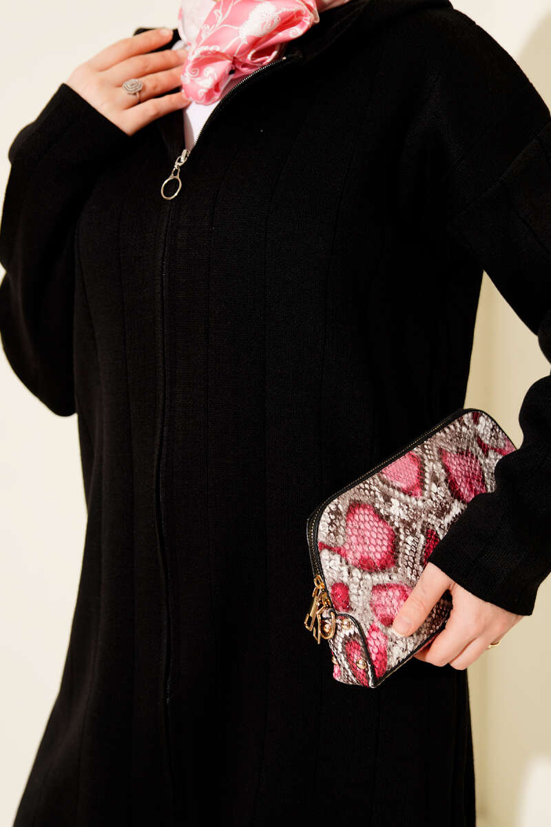 Kapüşonlu Fermuarlı Triko İkili Takım siyah