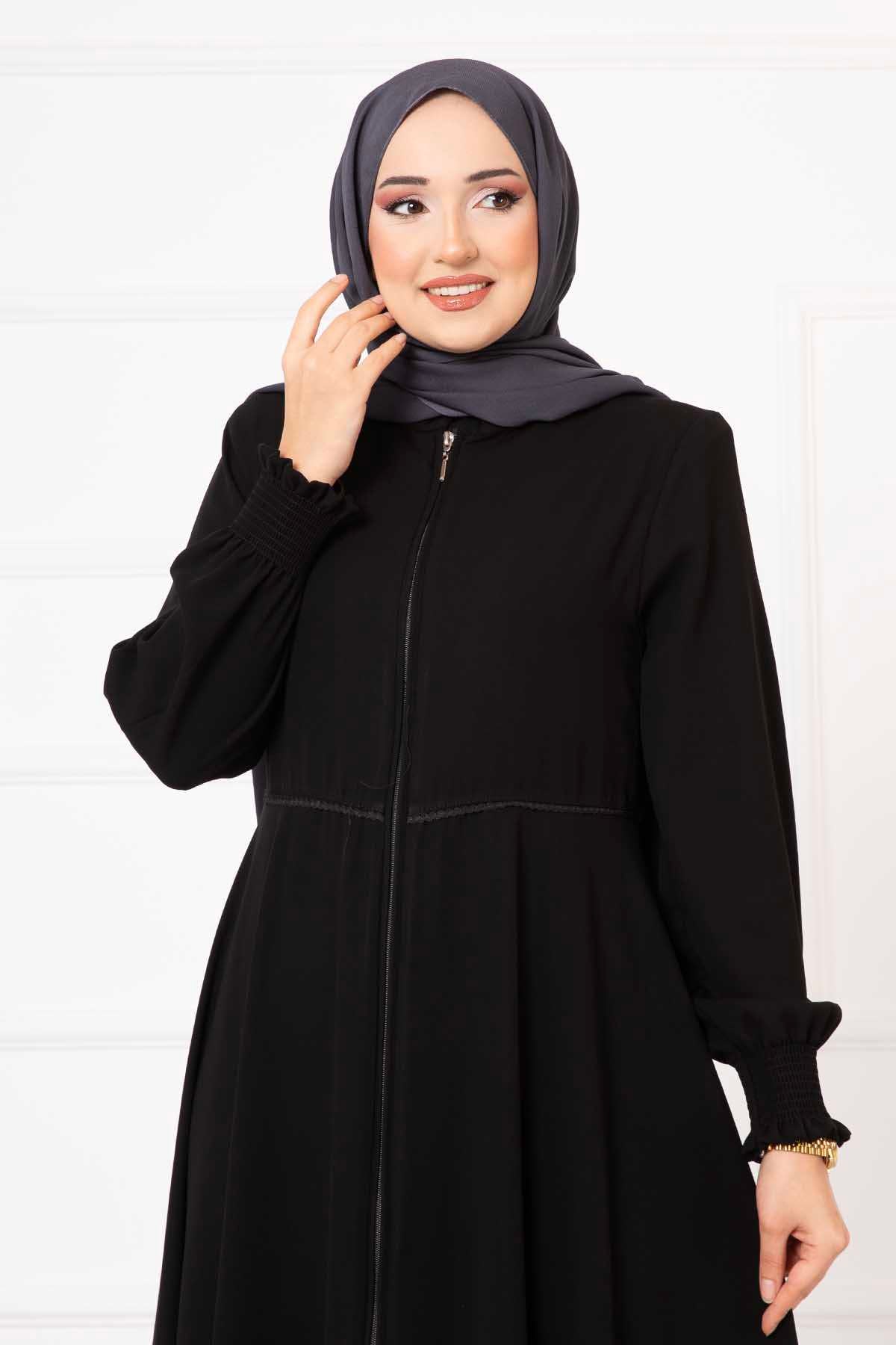 Dantel Detay Ferace Siyah