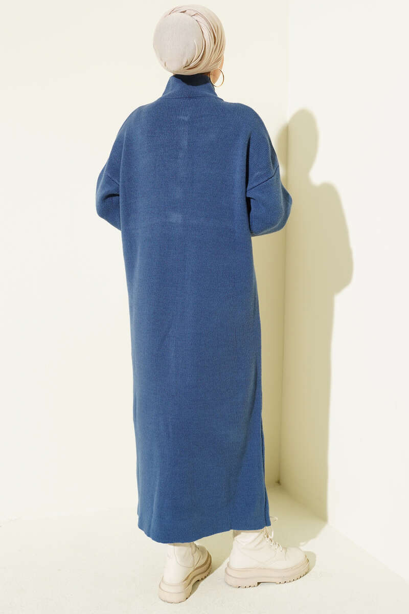 Metal Gold Düğmeli Uzun Triko Hırka petrol