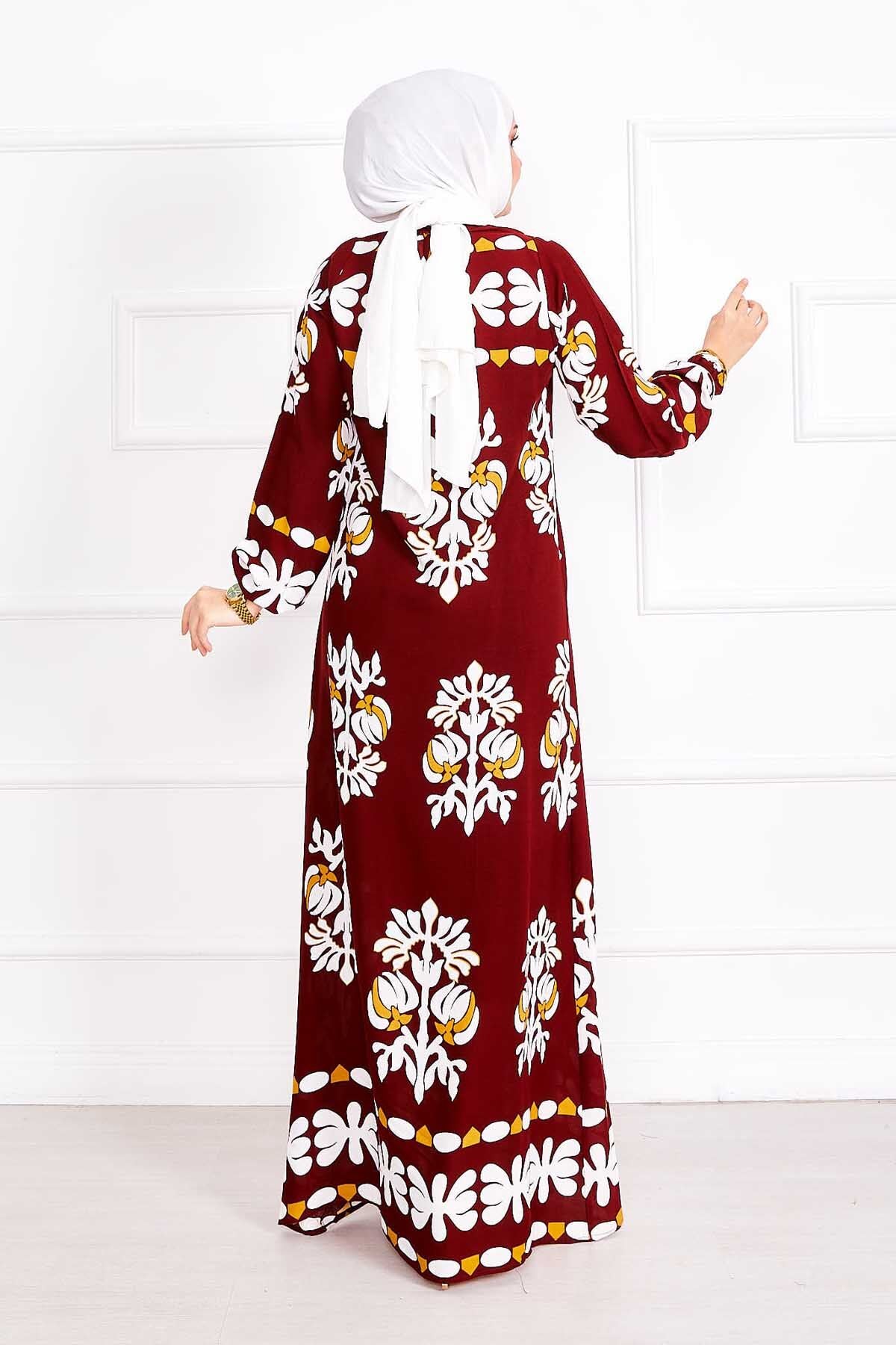 Ayla Desen tesettür elbise bordo