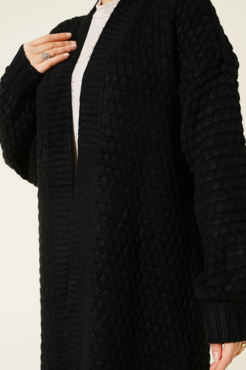 Nohut Desen Uzun Triko Hırka siyah