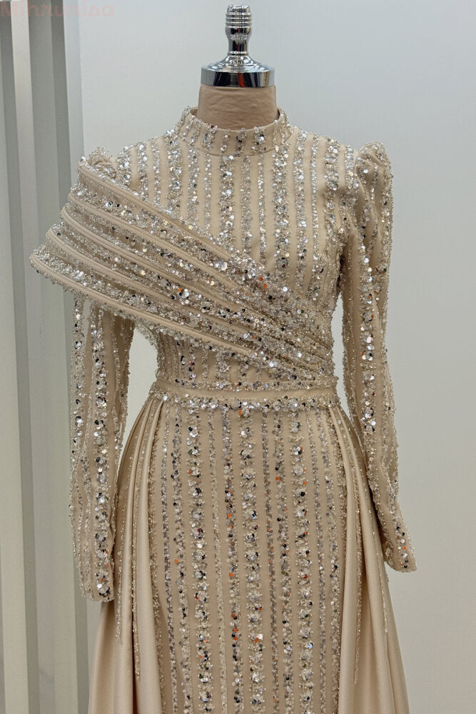 Omuz Detaylı Saten Abiye gold