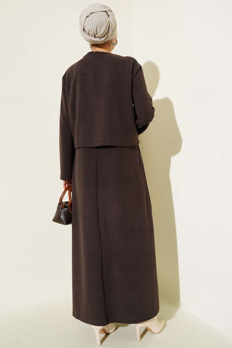 Mini Önü Düğmeli Elbise kahve