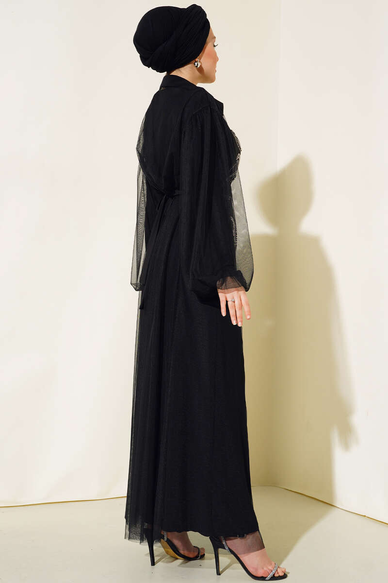 Boncuklu Abaya Takım siyah