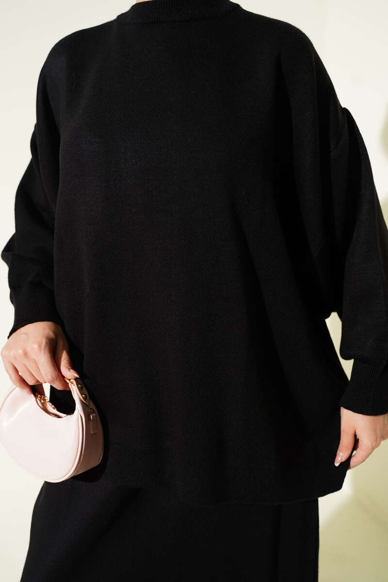 Oversize Tunic Skirt Knit Two-Piece Set black