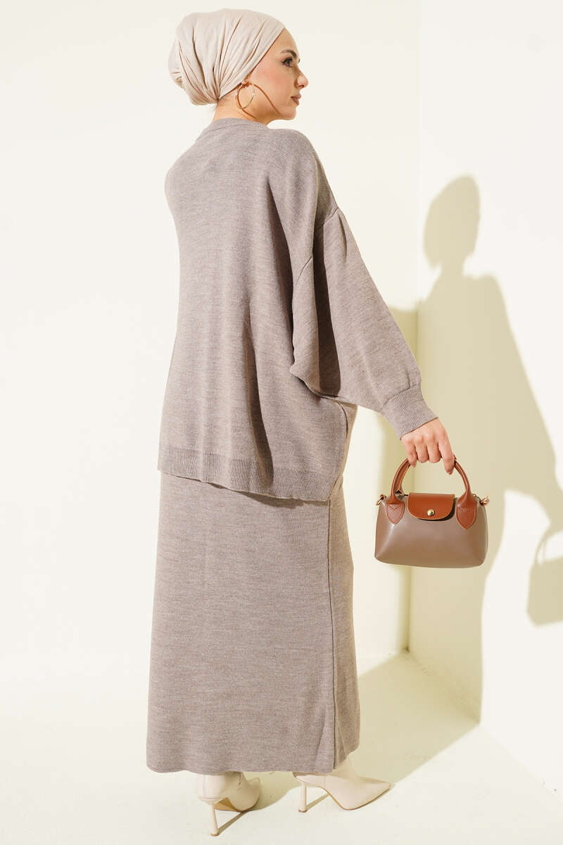 Oversize Tunic Skirt Knit Two-Piece Set mink