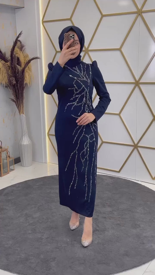 Aplik İşlemeli Kalem Abiye Lacivert