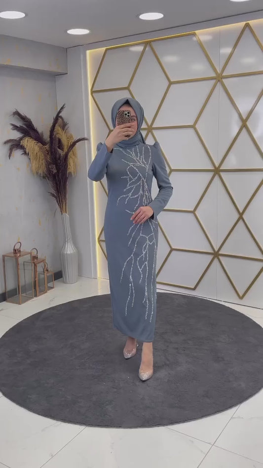 Aplik İşlemeli Kalem Abiye gri