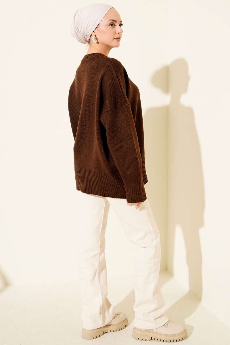 Riban Görünümlü Triko Tunik kahverengi