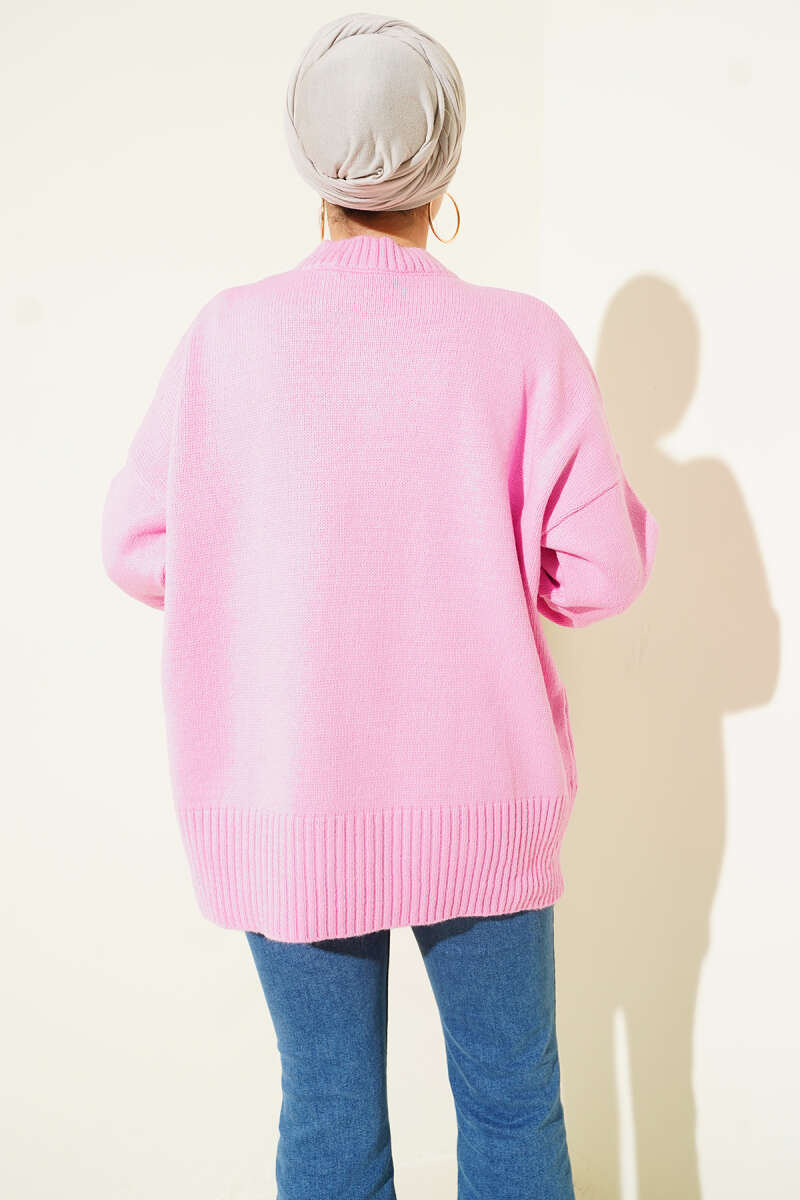 Riban Görünümlü Triko Tunik pembe