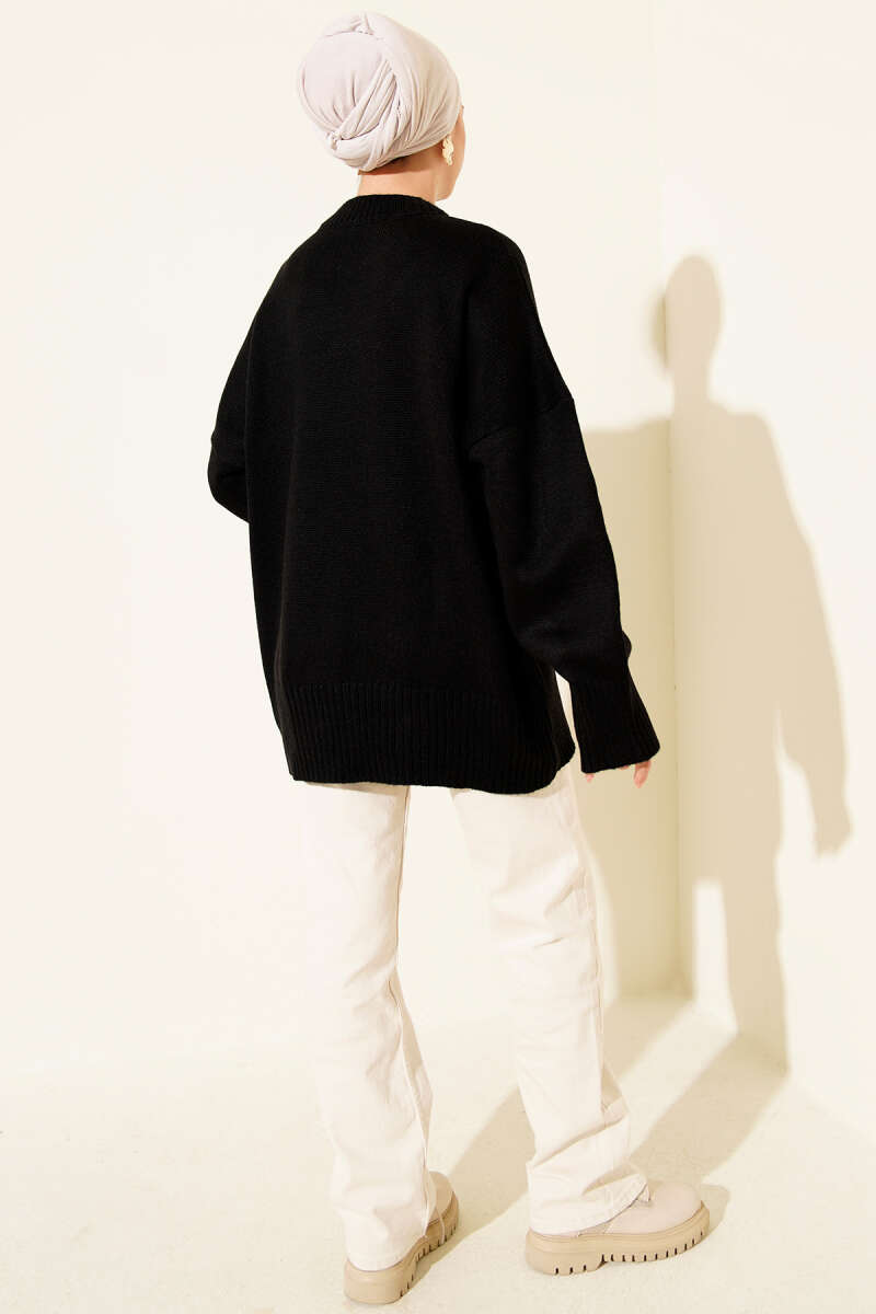 Riban Görünümlü Triko Tunik siyah