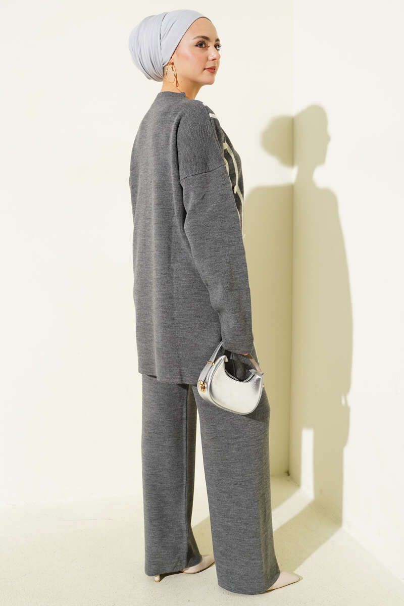 Düğmeli Triko İkili Takım gri