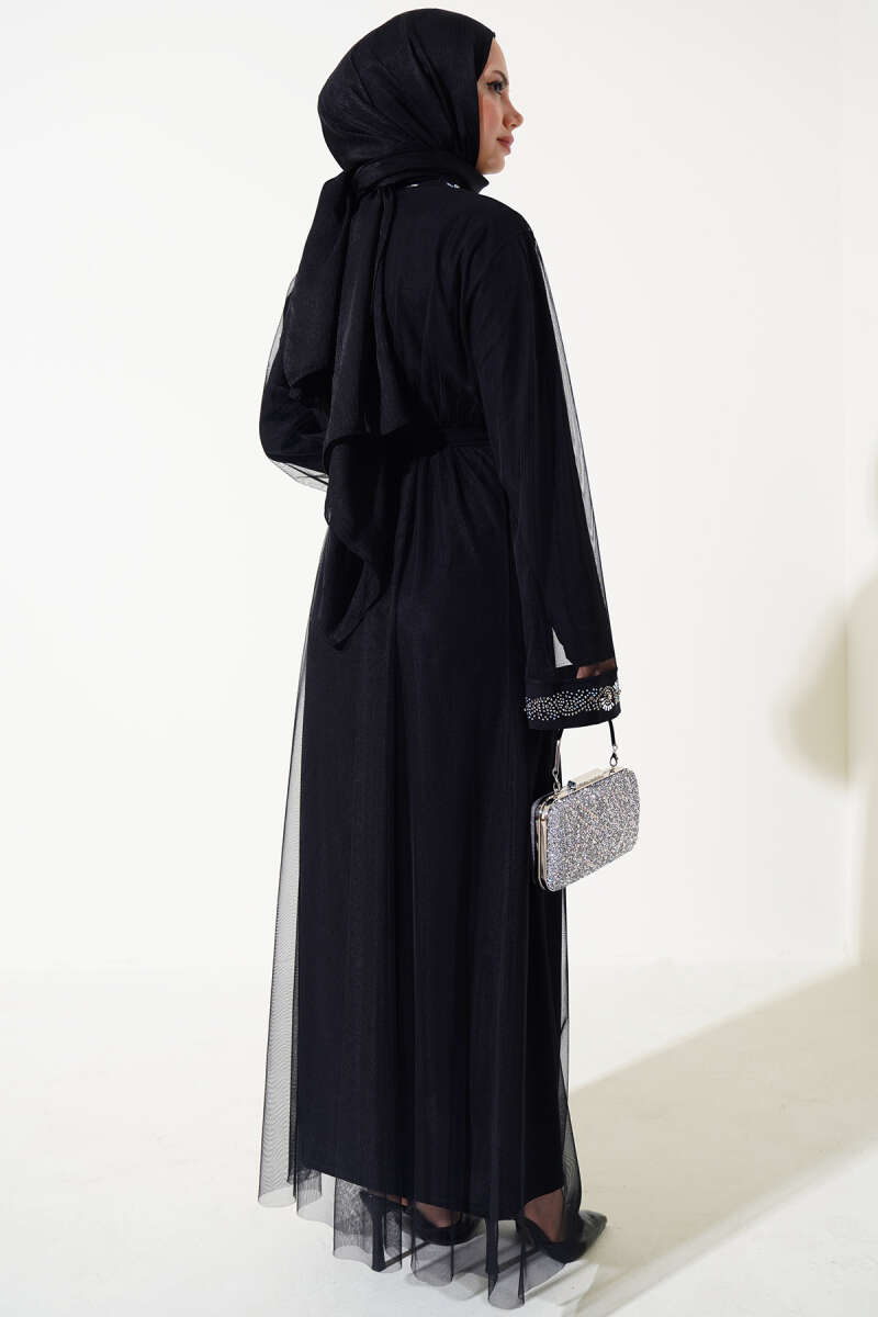 Taşlı Abaya Takım Siyah