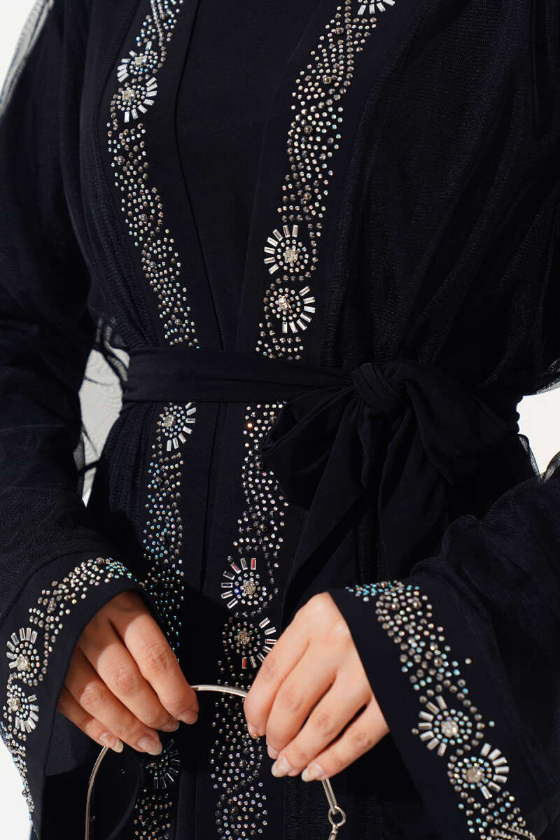 Taşlı Abaya Takım Siyah