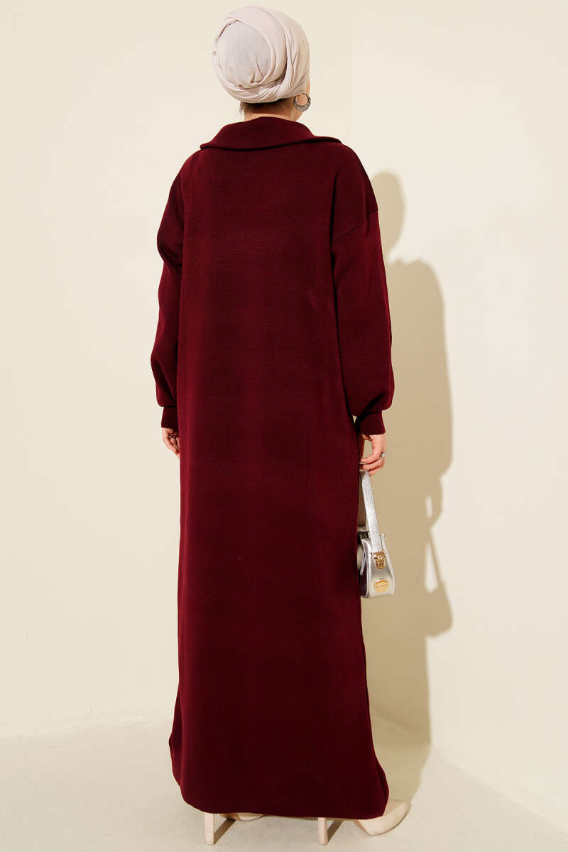 Half-Zip Collar Knit Dress Burgundy