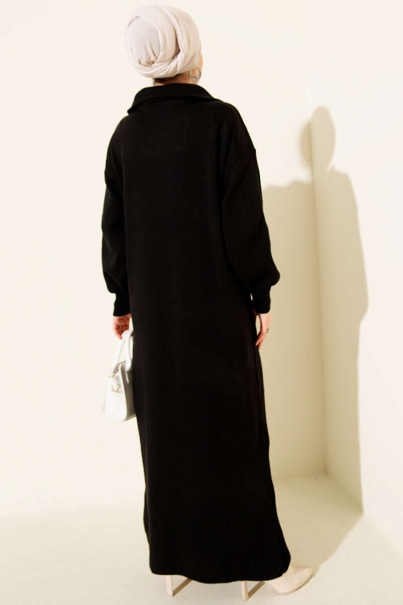 Halbhoher Reißverschluss Strickkleid schwarz