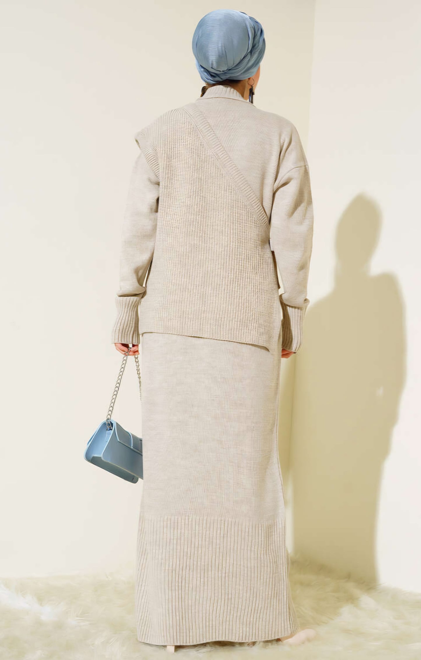 Knitted dress with vest ecru