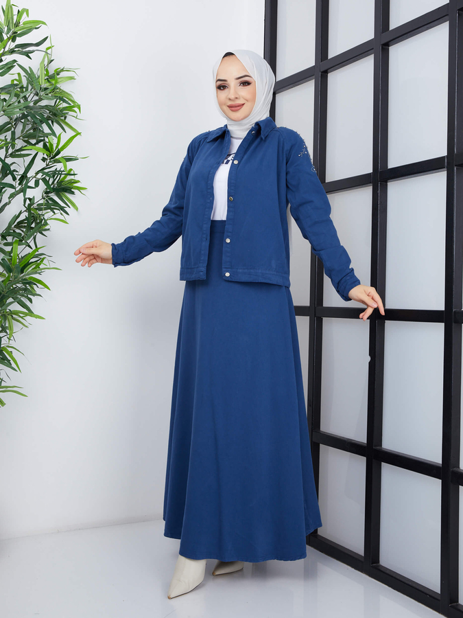 3-teiliges Hijab-Set - Blau