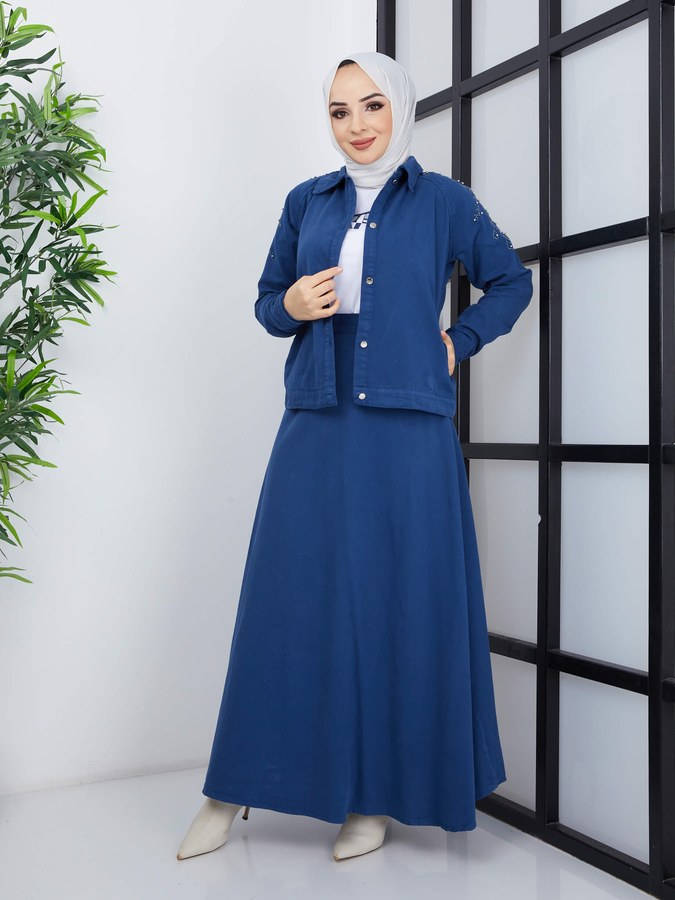 3-teiliges Hijab-Set - Blau
