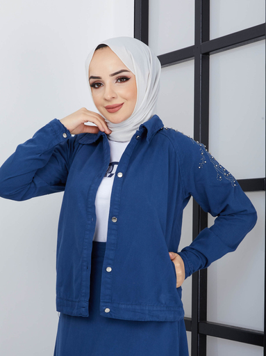 3-teiliges Hijab-Set - Blau - Thumbnail