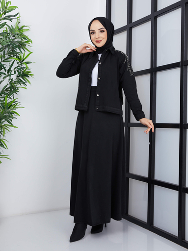 3-teiliges Hijab-Set - Schwarz - Thumbnail