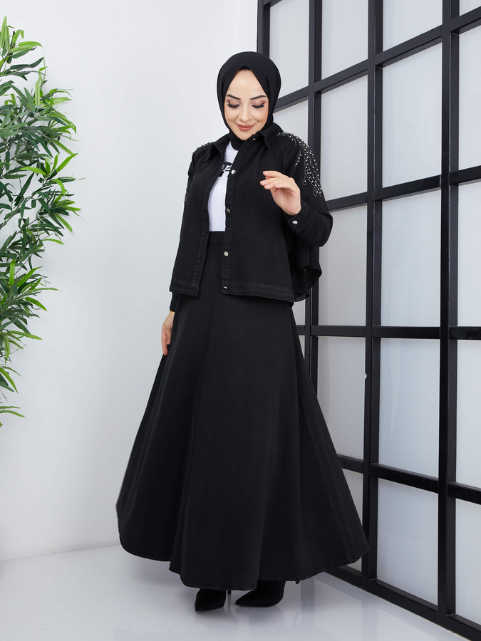 3-teiliges Hijab-Set - Schwarz