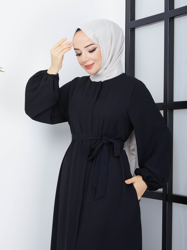 Abaya Ceinturée - Noir - Thumbnail